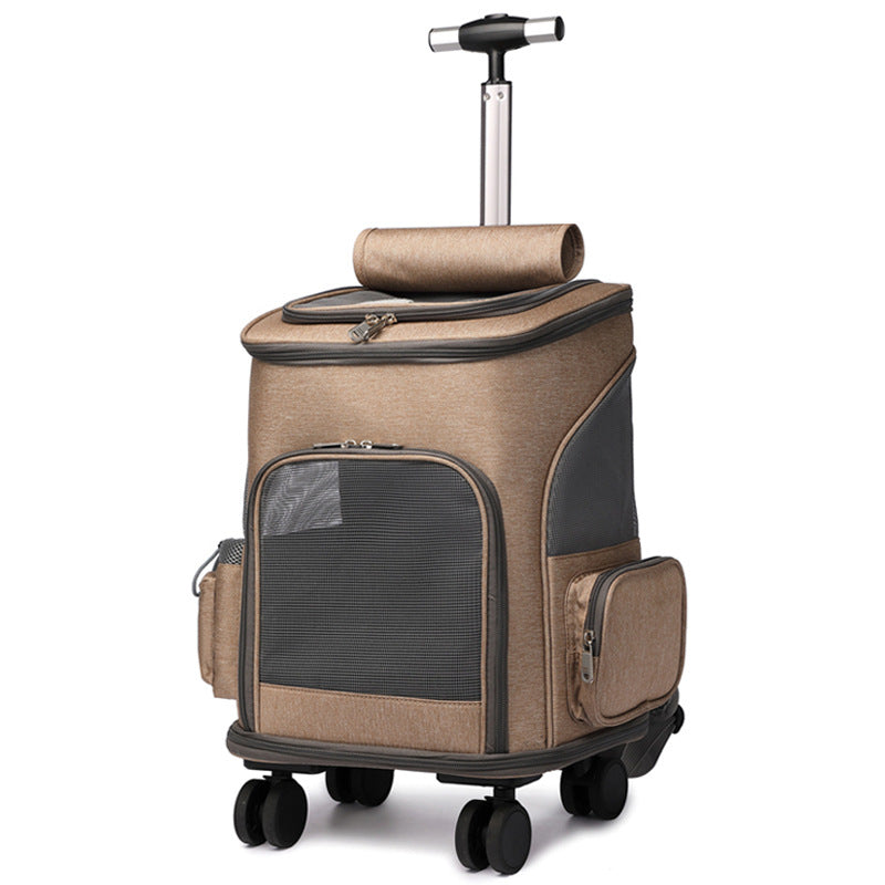 Space Capsule Pet Carrier Backpack with Wheels - Airline Approved Cat Dog Travel Trolley Bag