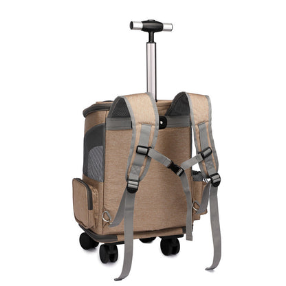 Space Capsule Pet Carrier Backpack with Wheels - Airline Approved Cat Dog Travel Trolley Bag