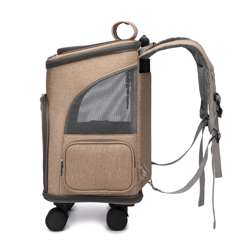 Space Capsule Pet Carrier Backpack with Wheels - Airline Approved Cat Dog Travel Trolley Bag