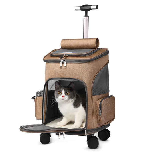 Space Capsule Pet Carrier Backpack with Wheels - Airline Approved Cat Dog Travel Trolley Bag