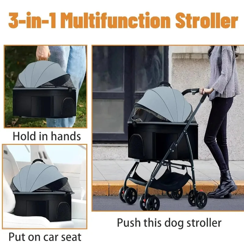 3-in-1 Pet Dog Stroller Dog Wagon with Removable Carrier Cat Stroller