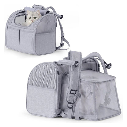 Expandable Pet Backpack Carrier with Breathable Mesh for Cats Small Dogs Puppies Backpack Portable Pet Carrier for Travel Hiking