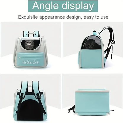 Large capacity collapsible pet backpack with zip closure, handle and mesh vent, perfect for cats and small dogs traveling