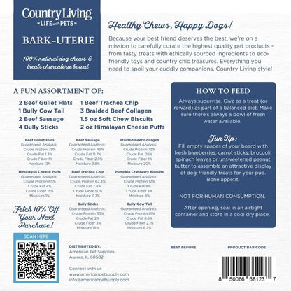Country Living Bark-Uterie Board – Charcuterie-Inspired Natural Dog Treats Variety | Single-Ingredient, High-Protein, Grain-Free | All Breeds & Sizes