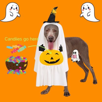Dog Cat Halloween Pumpkin Ghost Costume Funny Cute Pet Outfit Medium